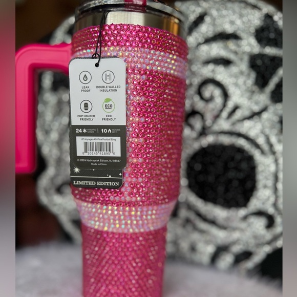 💎🩷NWT-HYDRAPEAK LIMITED ADDITION 40oz PINK BLING FOOTBALL TUMBLER💎🩷 - Picture 6 of 10